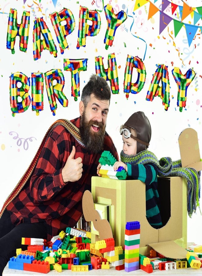 Charnoel 16 Inch Building Block Happy Birthday Balloons Banner, Foil Happy Birthday Letters Sign, Reusable Bunting Balloon for Girls Boys Building Block Party Decoration Supplies - Image 2